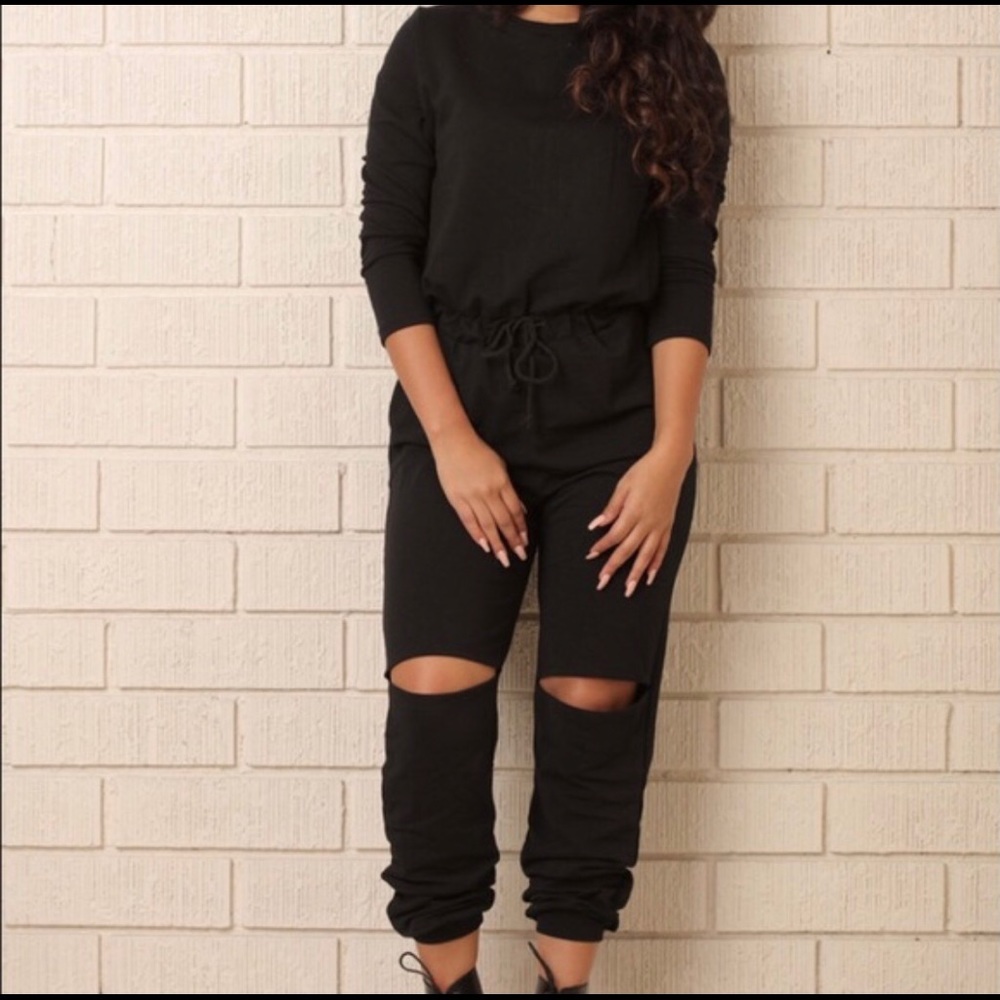 Black Jumpsuit with Open Knee